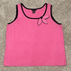Grace Elements Women's Silk Blend Pink Tank w/ Flower Detail, Size‎ 1X
